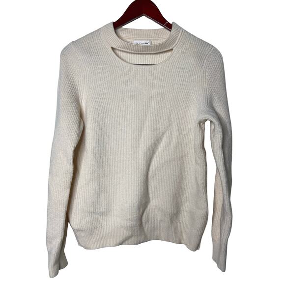 Rag & Bone JEAN Tori Ivory Cutout Crewneck Sweater Merino Wool Pullover Sz M - Picture 3 of 6